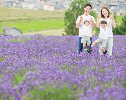 富良野の子連れでの前撮りの様子