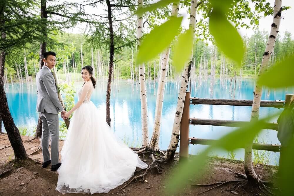 美瑛　青い池　結婚写真